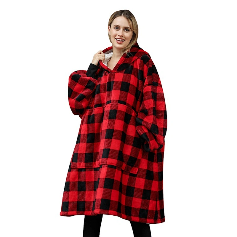 Amazon Hot Selling Comfy Soft Sweatshirt Blanket Oversize Hoodie Sherpa Fleece TV Blanket with Kangaroo Pocket