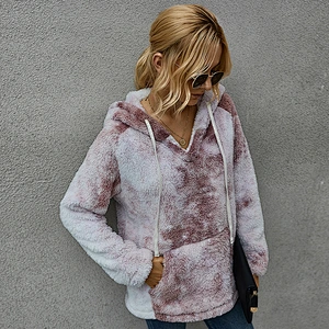 Women's Fuzzy Fleece Tie Dye Pullover Oversized Sherpa Long Sleeve Tops with Pockets