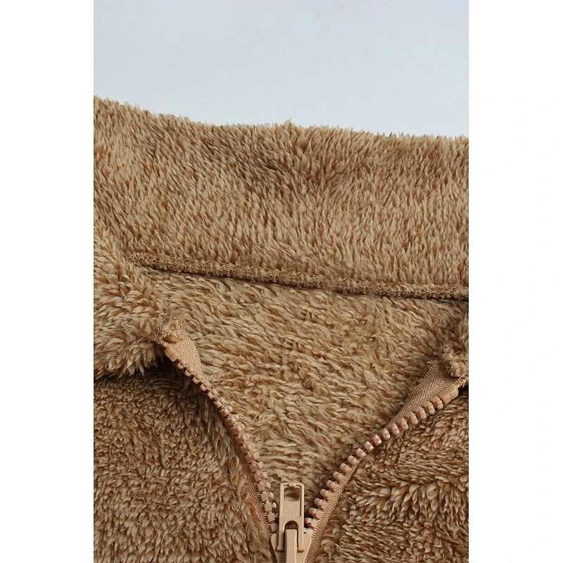 Amazon Hot Womens Fuzzy Lapel Plus Size Full Zipper Sherpa Fleece Hoodies Pullover with front pocket