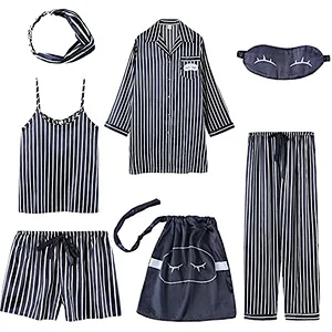 2021Amazon Womens Pajama Sets Comfy 7 Piece with Shirt  Silk Pajamas Satin Nightwear