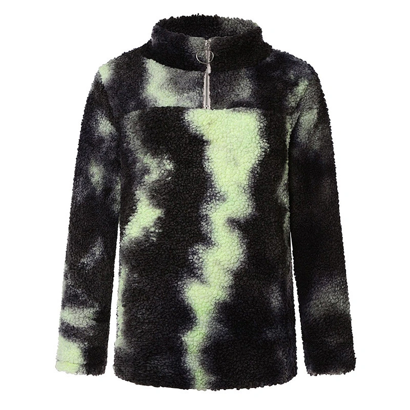 2020 Women's Tie Dye Zipper Sweatshirt Fluffy  Fleece Sherpa pullover Tops Outwear