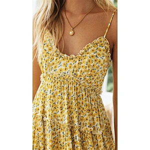 2021 Amazon fashion print sexy A-line dress with backless skirt