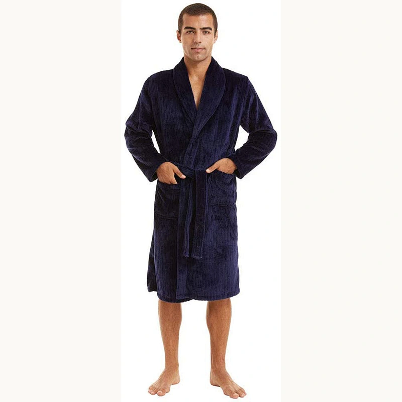 2021 new Men Robe Towel Plush Spa Fleece Kimono Bathrobe Soft Light weight Full Length Robe