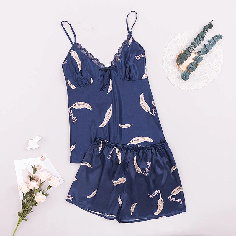 2021 New Arrivel  Satin Slik Pajamas Dress 4 piece Plus Size Vest Short Pants Casual Robe
