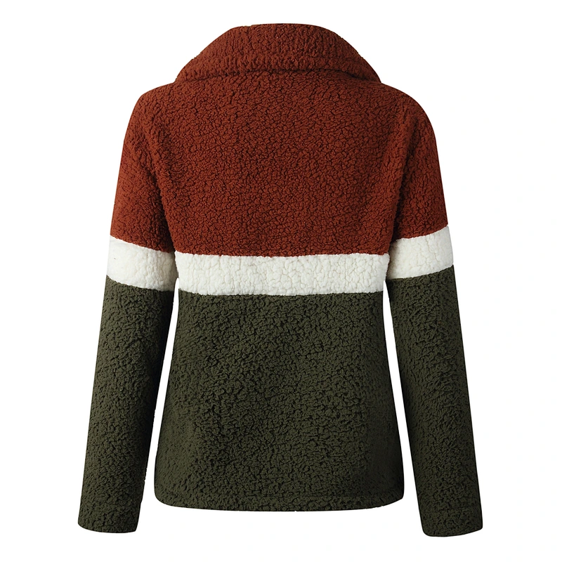 2021 Fall Winter Women's Warm Turn-down Collar Double-breasted Fleece Sherpa Jacket Coat With Pocket