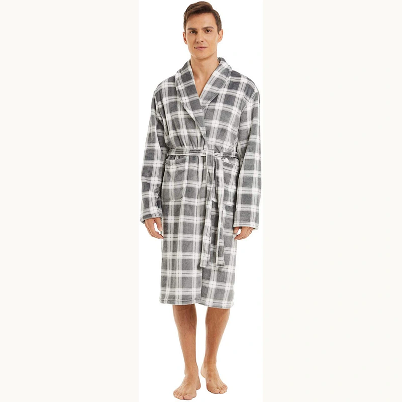 2021 new Men Robe Towel Plush Spa Fleece Kimono Bathrobe Soft Light weight Full Length Robe