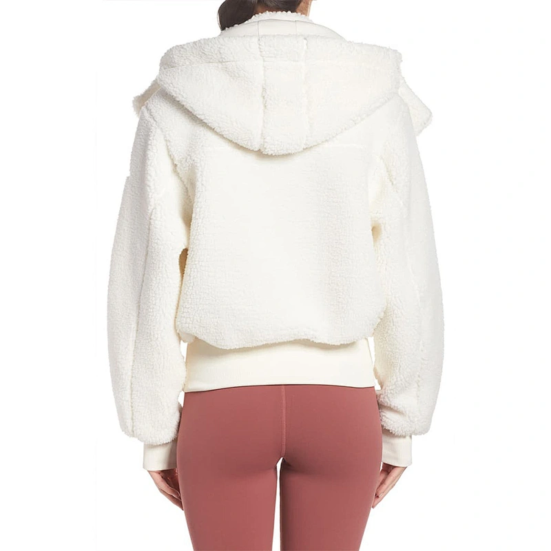 Direct Factory Womens Zip Up Sweatshirt Turn-down Collar Hooded Full Zip Teddy Jacket Sherpa Pullover