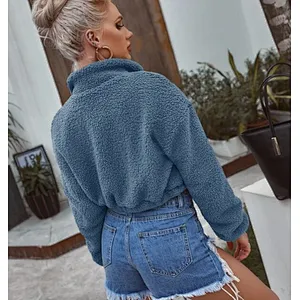 2021 Amazon Womens Solid Zip-up Jacket Sweatershirt Cropped Bomber Sherpa fleece pullover
