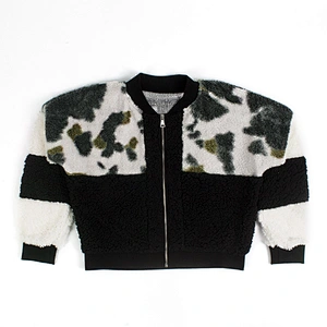 Custom Womens Fuzzy Cow Print Zip-Up Teddy Sherpa Fleece Jacket Pullover