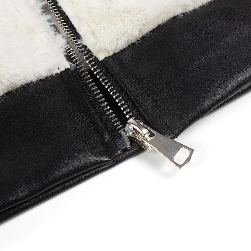 Womens Luxury Faux Fur Winter Jacket Coat Round Leather Collar Full Zip Up top with pocket Sherpa Fleece Jacket