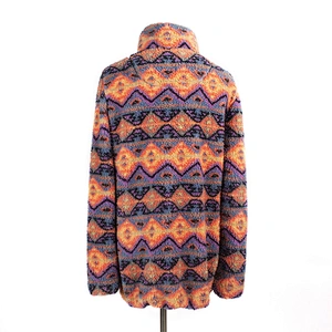Women's Fuzzy Bold Chevron Pattern Sweatershirt Quarter-zip Sherpa Fleece Pullover