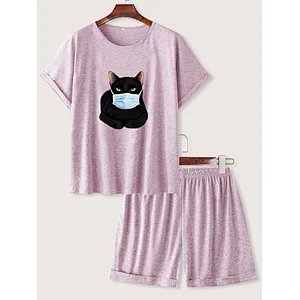 2021 Amazon new arrival  women pajamas summer pajamas large-size printed short-sleeved pajamas