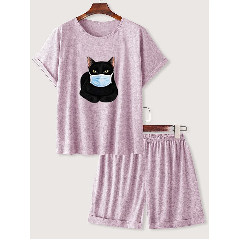 2021 Amazon new arrival  women pajamas summer pajamas large-size printed short-sleeved pajamas