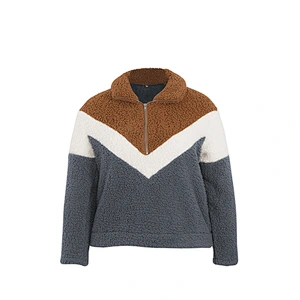 Womens Winter warm Fuzzy Plus Size 1/2 Zipper Patchwork Sherpa Polar Fleece Pullover (L-4XL)