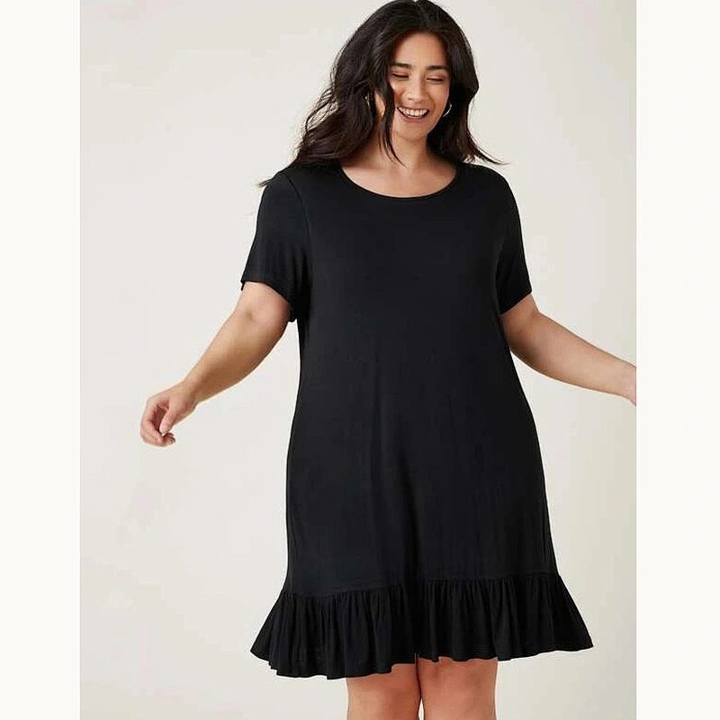 2021 New BASICS Plus Ruffle Hem Smock Dress