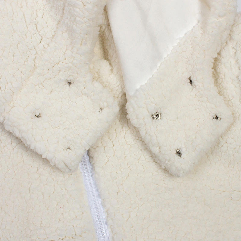 Custom Logo Winter Warm Womens Wool Lamb Teddy Jacket Full Zip Up Hooded Sherpa Fleece Pullover