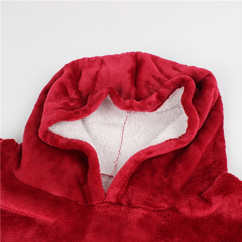 Reversible Blanket Sweatshirt Oversized Wearable Sherpa Fleece Hoodie Blanket pullover with Pocket