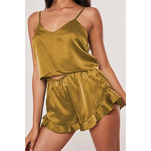 2021Amazon pajamas set short sleeve women's summer pajamas color sexy V-neck suspenders split