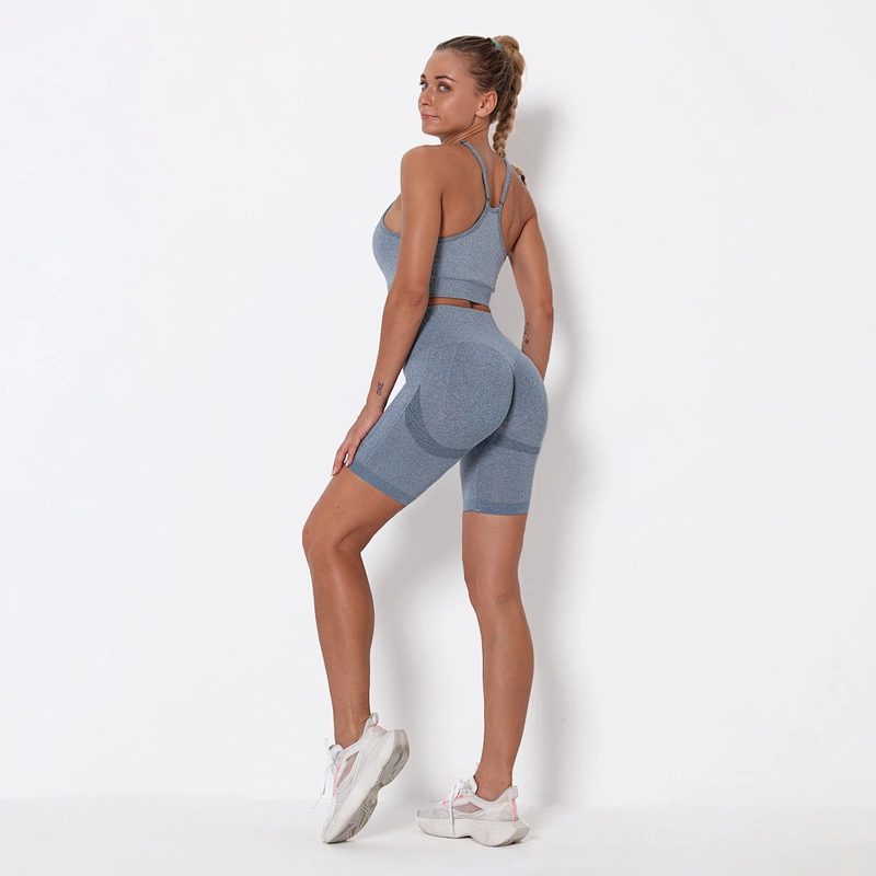 LilyFashion Factory Price seamless knit peach butt lifting yoga shorts sport yoga fitness exercise bra set