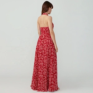 New design Manufacturers Twist Neck Halter Full Skirt back neck invisible zipper evening dress polyester light georgette