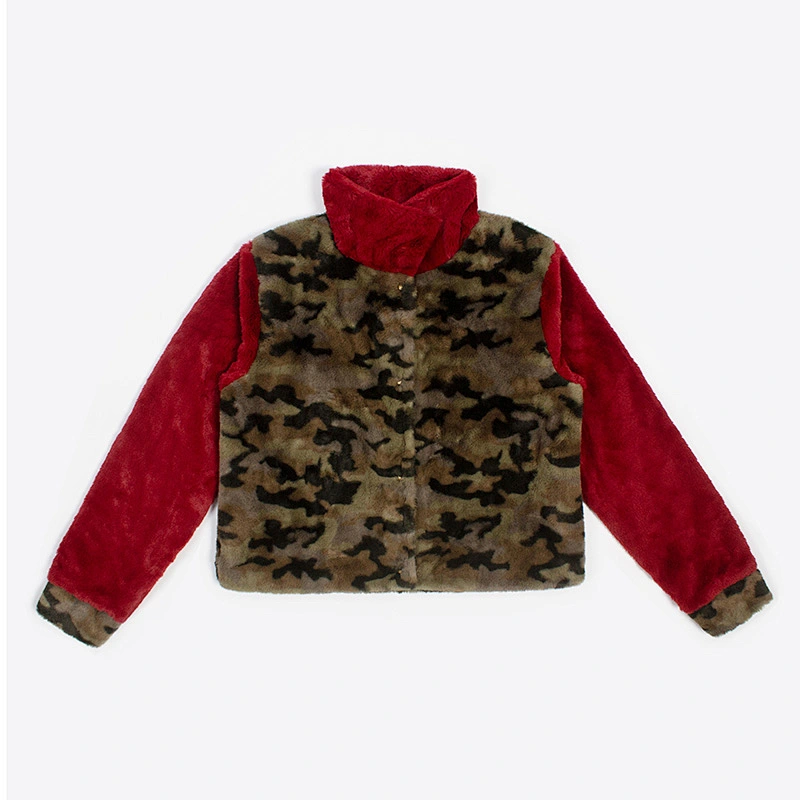 Winter Warm Womens Leopard Printing Faux Fur Teddy Coat Button Up Collar Sherpa Fleece Pullover
