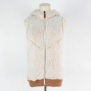 Factory Direct Winter Warm Teddy Waistcoat Beige Full Zip Sleeveless Hooded Sherpa Fleece Vest