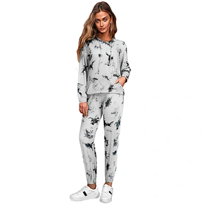 2021Amazon hot style Women Pajamas Set  autumn winter  fashion tie-dyed  casual headset for homewear