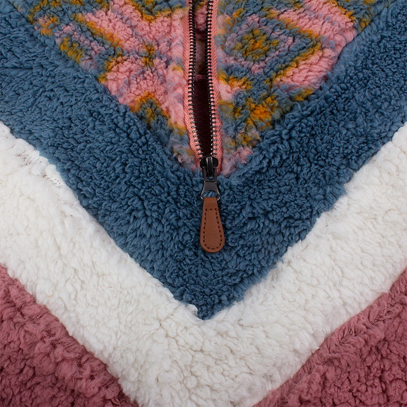 2021 New Customized Wool Sweatshirts Hoodies 1/4 Zipper Floral Pattern Sherpa Fleece Pullover for Men Women