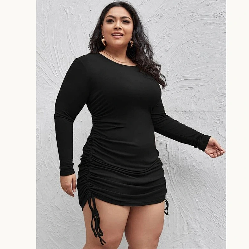 2021 New Plus Drawstring Ruched Side Dress