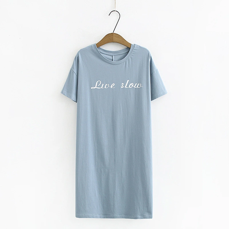 2021cotton women's thin pyjamas night skirt Lingerie Nightdress long dress Casual Comfortable blouse with short sleeves