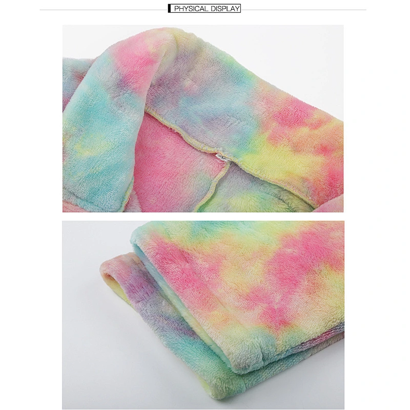 Womens Fuzzy Plus Size Full Zipper Tie Dye Sherpa Polar Fleece Pullover (L-4XL)