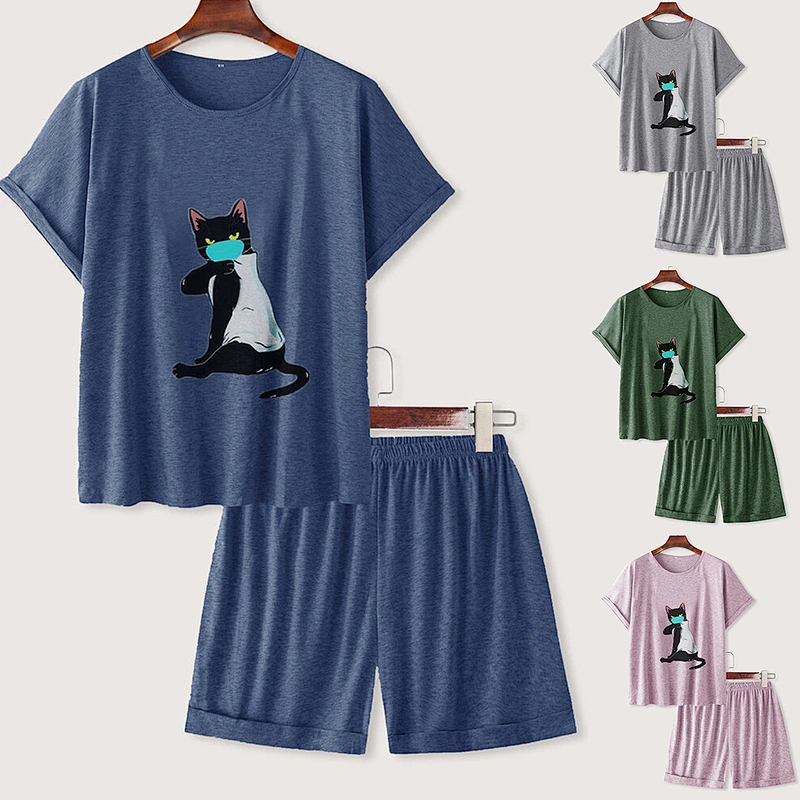 2021 Amazon new arrival  women pajamas summer pajamas large-size printed short-sleeved pajamas