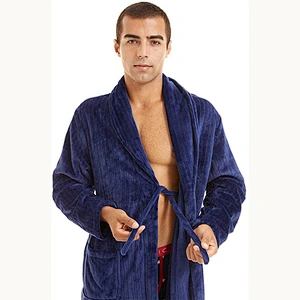 2021 new Men Robe Towel Plush Spa Fleece Kimono Bathrobe Soft Light weight Full Length Robe