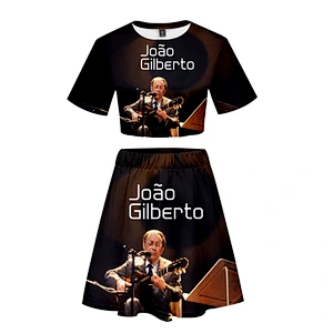 2021new Summer Brazilian singer Joao Gilberto 3D sexy midriff-baring short sleeve + short skirt suit