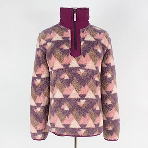 Customized Unique Desgin Quarter Zip Geometric Pattern Asymmetric Sherpa Fleece Pullover