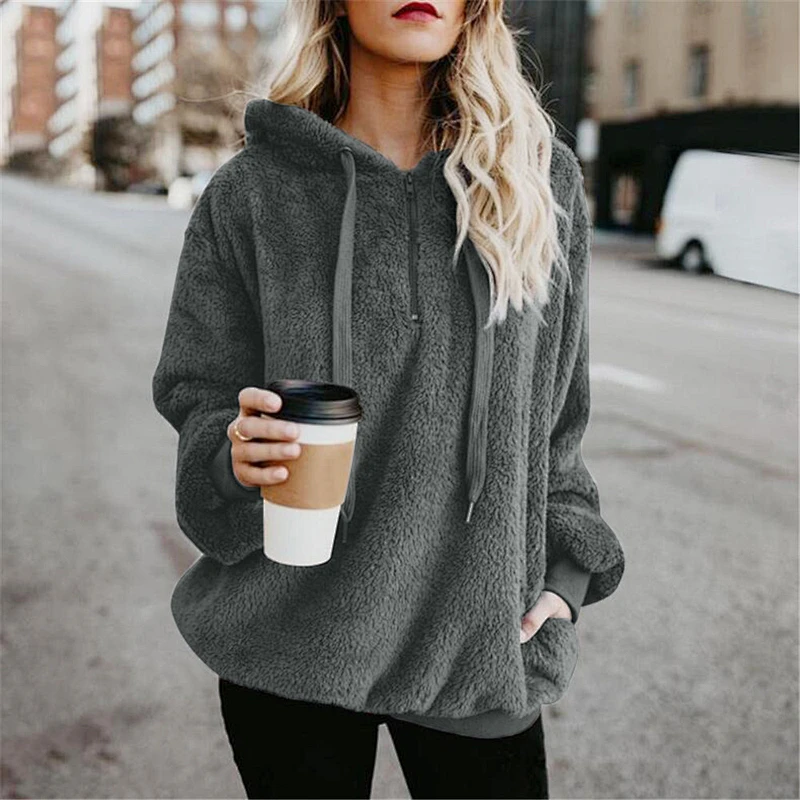 2020 Hot Sale Long Sleeve Hooded Solid Color Women's Sweater