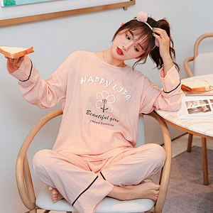 Manufactory Wholesale  Spring  Pyjamas 100%Cotton  Long-Sleeved Long Pant  Pajamas set printed daisy flower