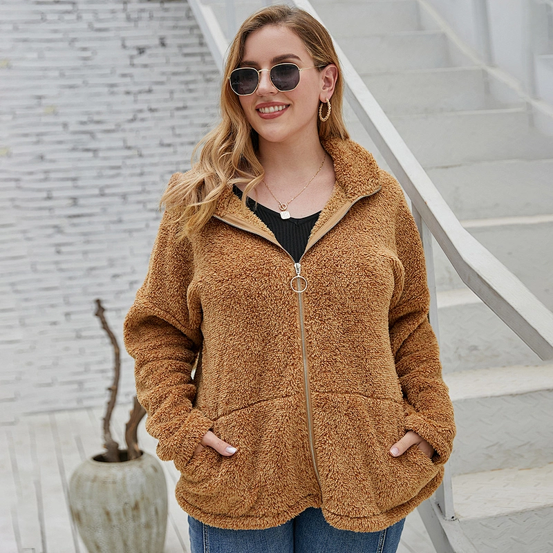 Amazon Hot Womens Fuzzy Plus Size Full Zipper Sherpa Polar Fleece Hoodies Pullover with Kangaroo Pocket