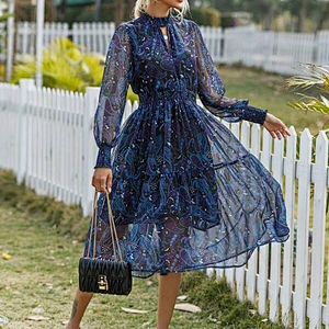 2021 New Arrival Paisley Peekaboo Chiffon A-line Dress Casual Dress