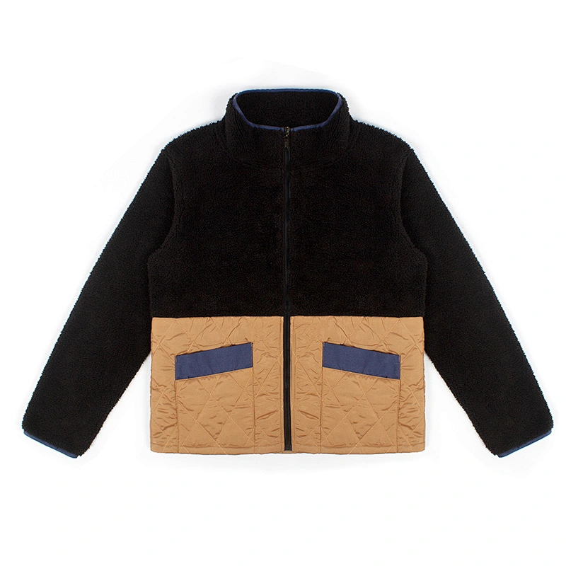 2021 Amazon Hot Winter Warm Teddy Coat Full Zip Up Patchwork Sherpa Fleece Pullover with Pocket