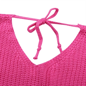 Amazon Top Women's lantern sleeves Off Shoulder Knit Jumper Pullover Tops V-neck Loose backless Sweater