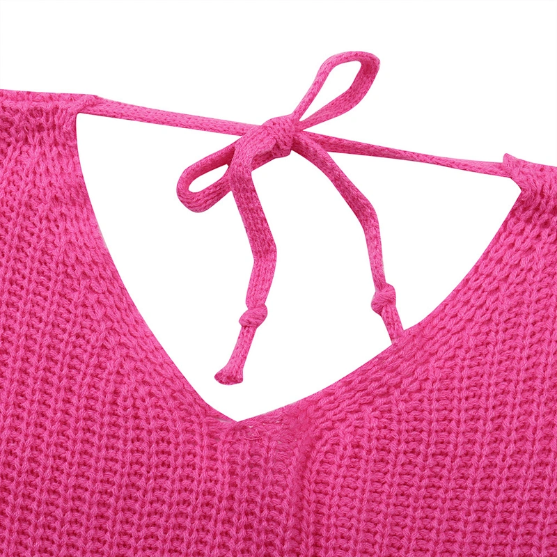 Amazon Top Women's lantern sleeves Off Shoulder Knit Jumper Pullover Tops V-neck Loose backless Sweater