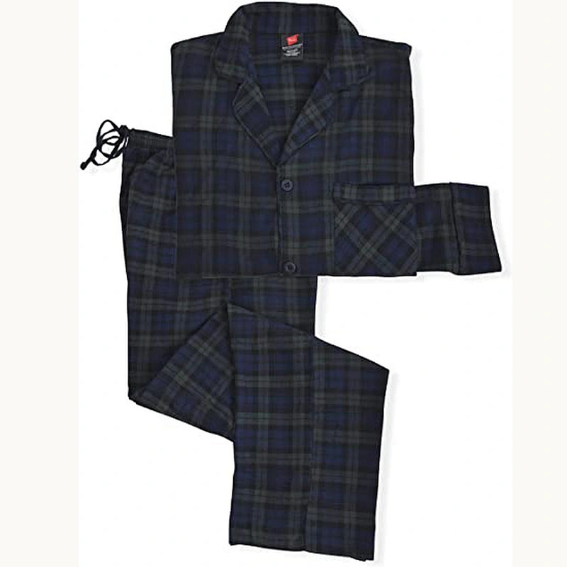 2021 new men pajamas  100% cotton pajamas  flannel plaid pajama  set top and pant set