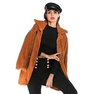 Women's Fuzzy Fleece Open Front Mid Long Cardigan Coat Faux Fur Winter Warm Outwear Pullover with Pocket