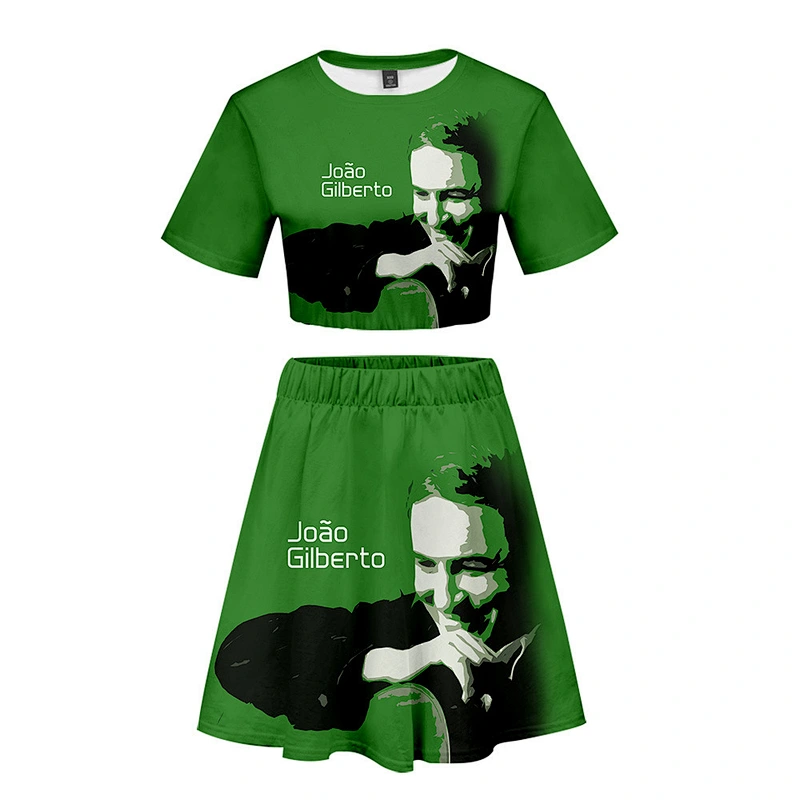 2021new Summer Brazilian singer Joao Gilberto 3D sexy midriff-baring short sleeve + short skirt suit