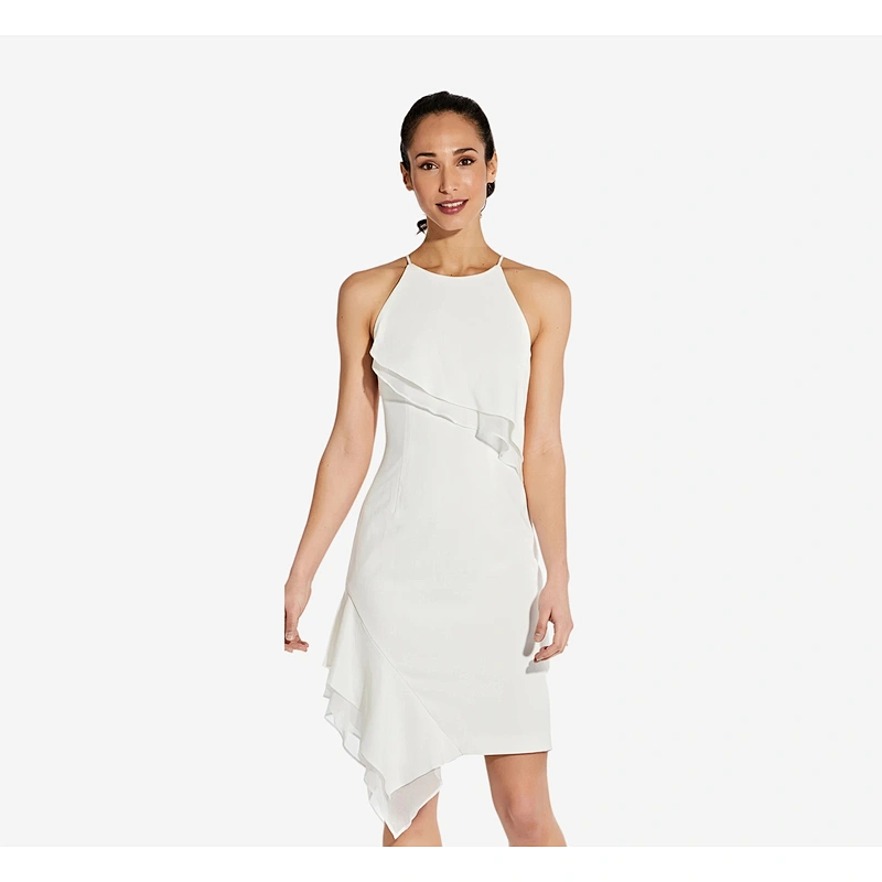 2021 New Arrival Evening Dress  Halter Chiffon And Crepe Dress In Ivory Lady Dress