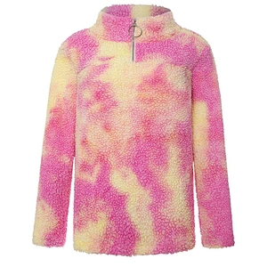 2020 Women's Tie Dye Zipper Sweatshirt Fluffy  Fleece Sherpa pullover Tops Outwear