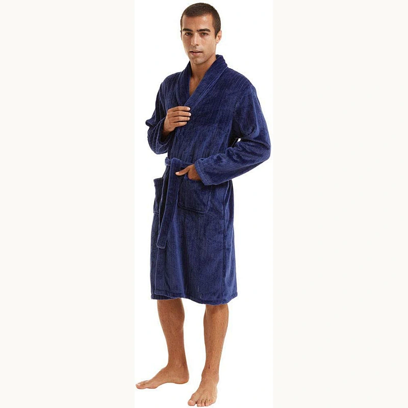 2021 new Men Robe Towel Plush Spa Fleece Kimono Bathrobe Soft Light weight Full Length Robe