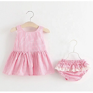 Baby Girls Striped Seersucker Bubble Straps Ruffle Bowknot Romper