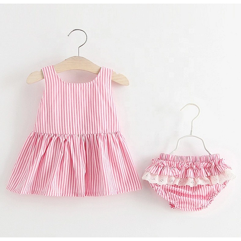 Baby Girls Striped Seersucker Bubble Straps Ruffle Bowknot Romper